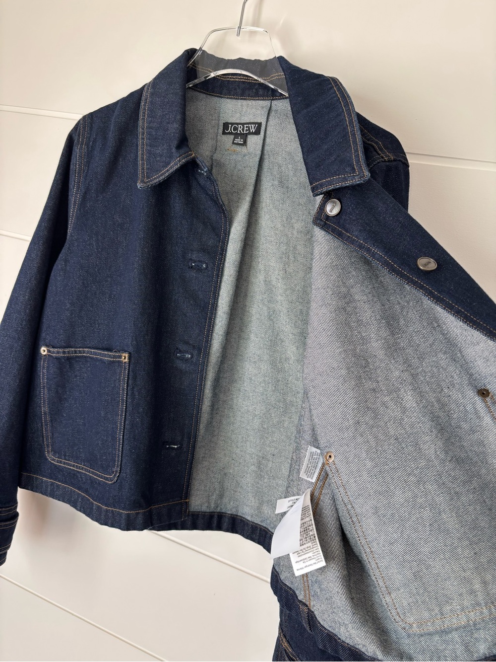 J. Crew Denim Barn Jacket Cropped in Denim Rinse Women's Size Large - Picture 9 of 14